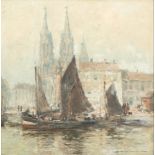 Wilhelm HAMBÜCHEN (1869-1939) sailing boats with a view of the Cathedral of Saints Peter and Pau