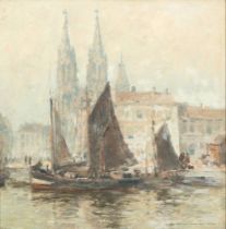 Wilhelm HAMBÜCHEN (1869-1939) Segelboote mit Blick auf die Kathedrale Sankt Petrus und Paul in Osten