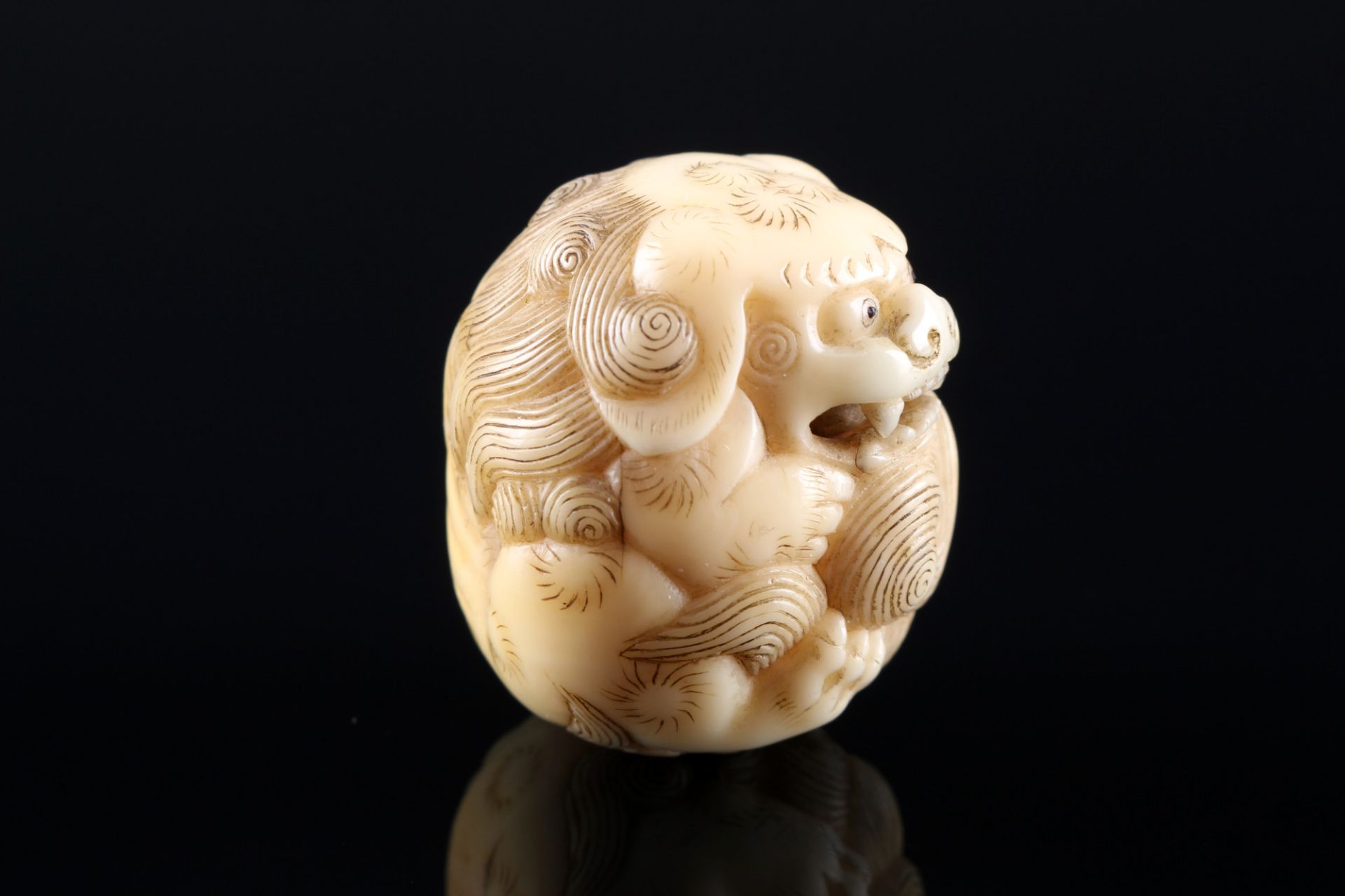 Japan 19. Jahrhundert, Elfenbein Netsuke Shishi, Meiji-Zeit, - Bild 4 aus 6