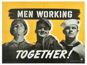 War Poster Men Working Together Home Front USA WWII