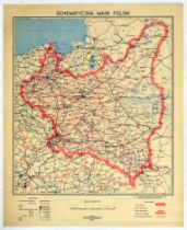 War Poster Schematic Map of Poland WWII Polish Army