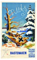 Travel Poster Bastogne Belgian National Railway Nazi Tank