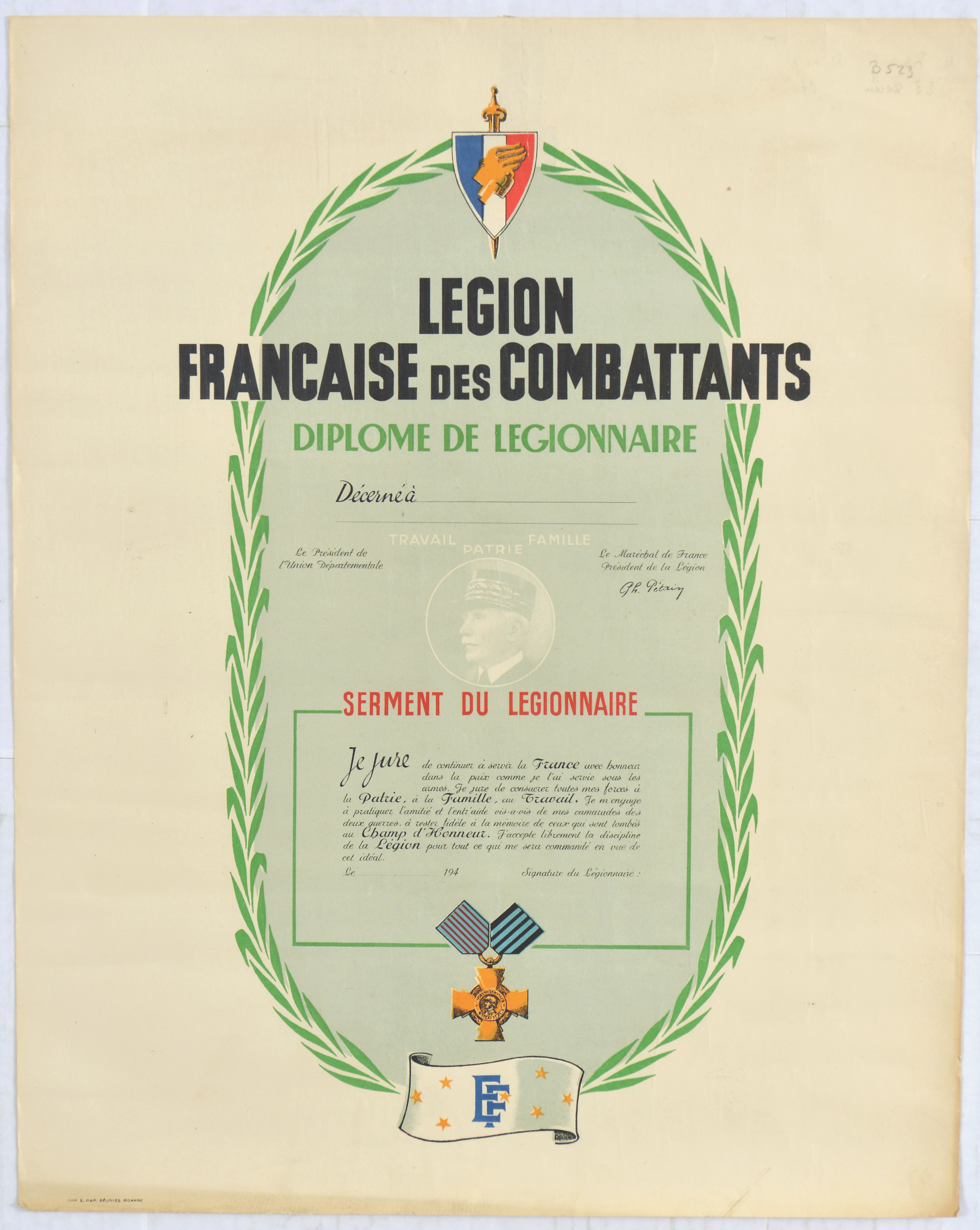 War Poster French Legion Combattants WWII Vichy Petain