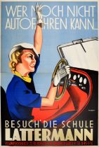 Advertising Poster Lady Driver Driving School Art Deco