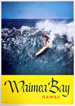 Sport Poster Waimea Bay Hawaii Surfer Big Wave