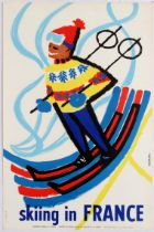 Skiing in France Poster Midcentury Modern