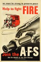 Propaganda Poster Auxiliary Fire Fighter Service AFS UK