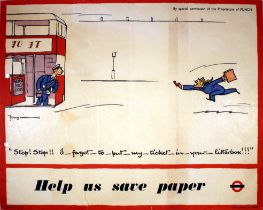 Travel Poster London Underground Save Paper WWII Fougasse Recycling Bus