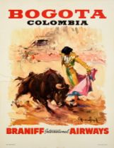 Travel Poster Bogota Colombia Bullfighting Braniff Airways