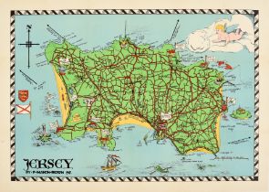 Travel Poster Jersey Illustrated Map Channel Islands