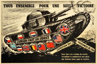 War Poster All Together Allied Victory Tank WWII France