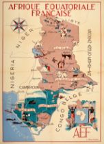 Travel Poster French Colonies Equatorial Africa Map Congo Chad Nigeria 