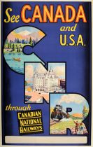 Travel Poster Canada USA CNR Canadian National Railways