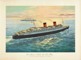 Travel Poster Cunard Queen Elizabeth Queen Mary