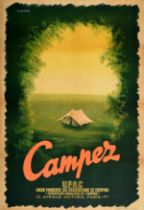 Travel Poster Camping Tent Campez France UFAC