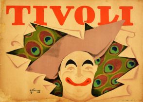 Travel Poster Tivoli Park Copenhagen Art Deco Clown Denmark