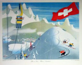 Travel Poster Ski Winter Sport Seasons Set Switzerland Eidenbenz Midcentury
