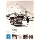 Advertising Poster Mercedes Benz W111 Skier Winter Driving