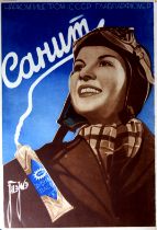 Advertising Poster Sanit Toothpaste Constructivism USSR Female Pilot