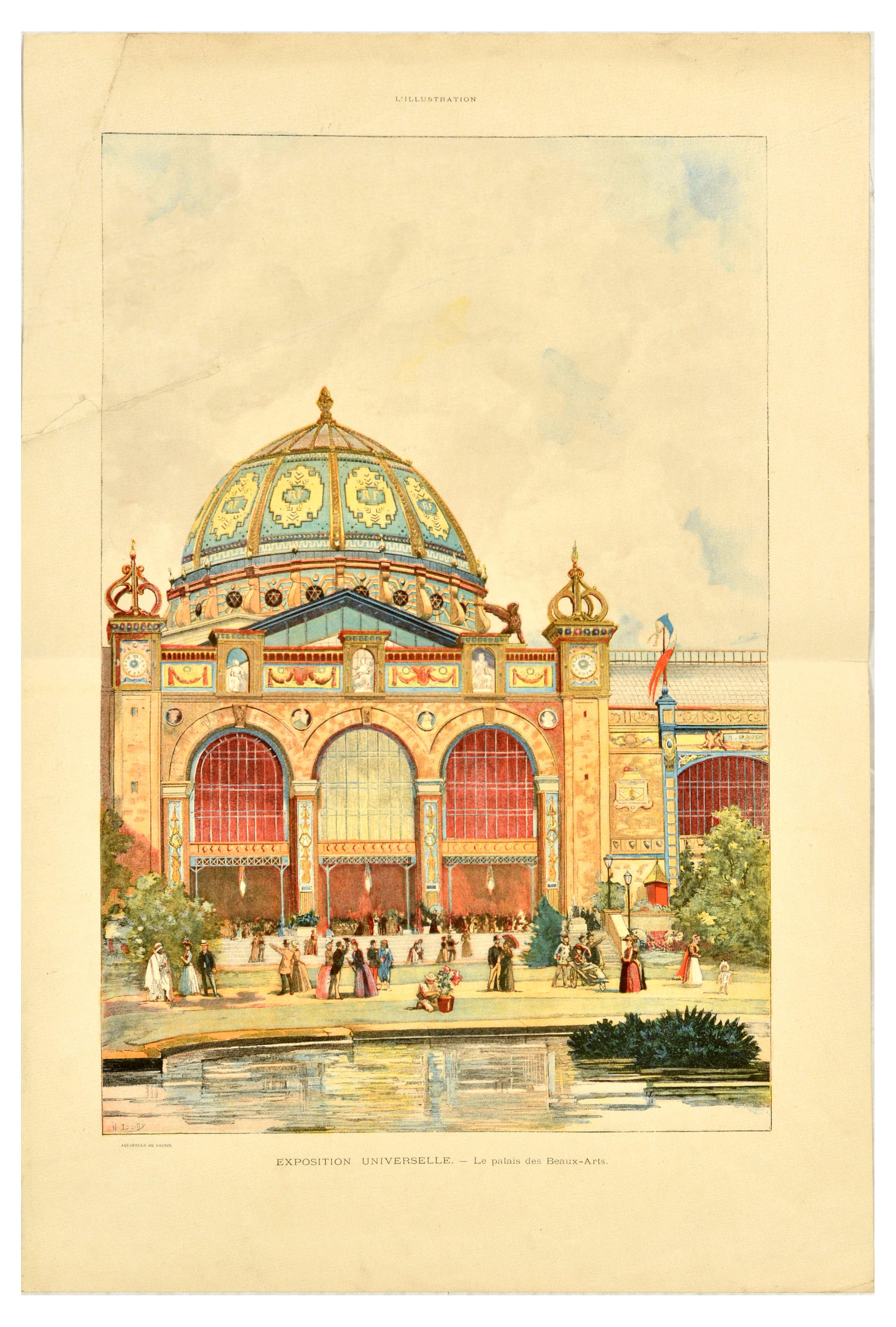 Antique Poster Print Universal Exhibition Fine Arts Palace Paris France