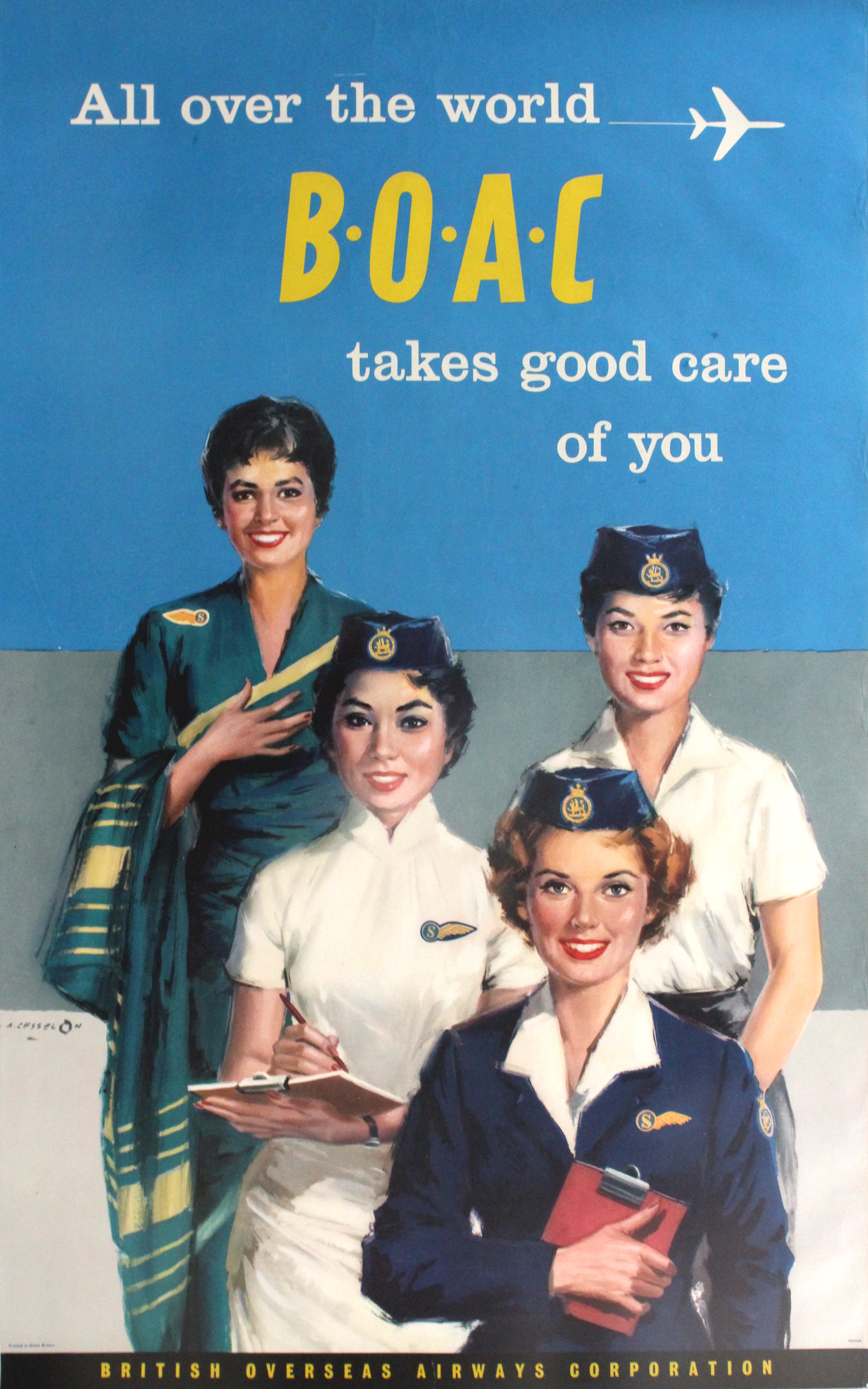 Advertising Poster BOAC Airline Stewardess Takes Good Care of You