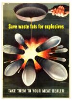 War Poster Save Waste Fats Explosives WWII Ammunition