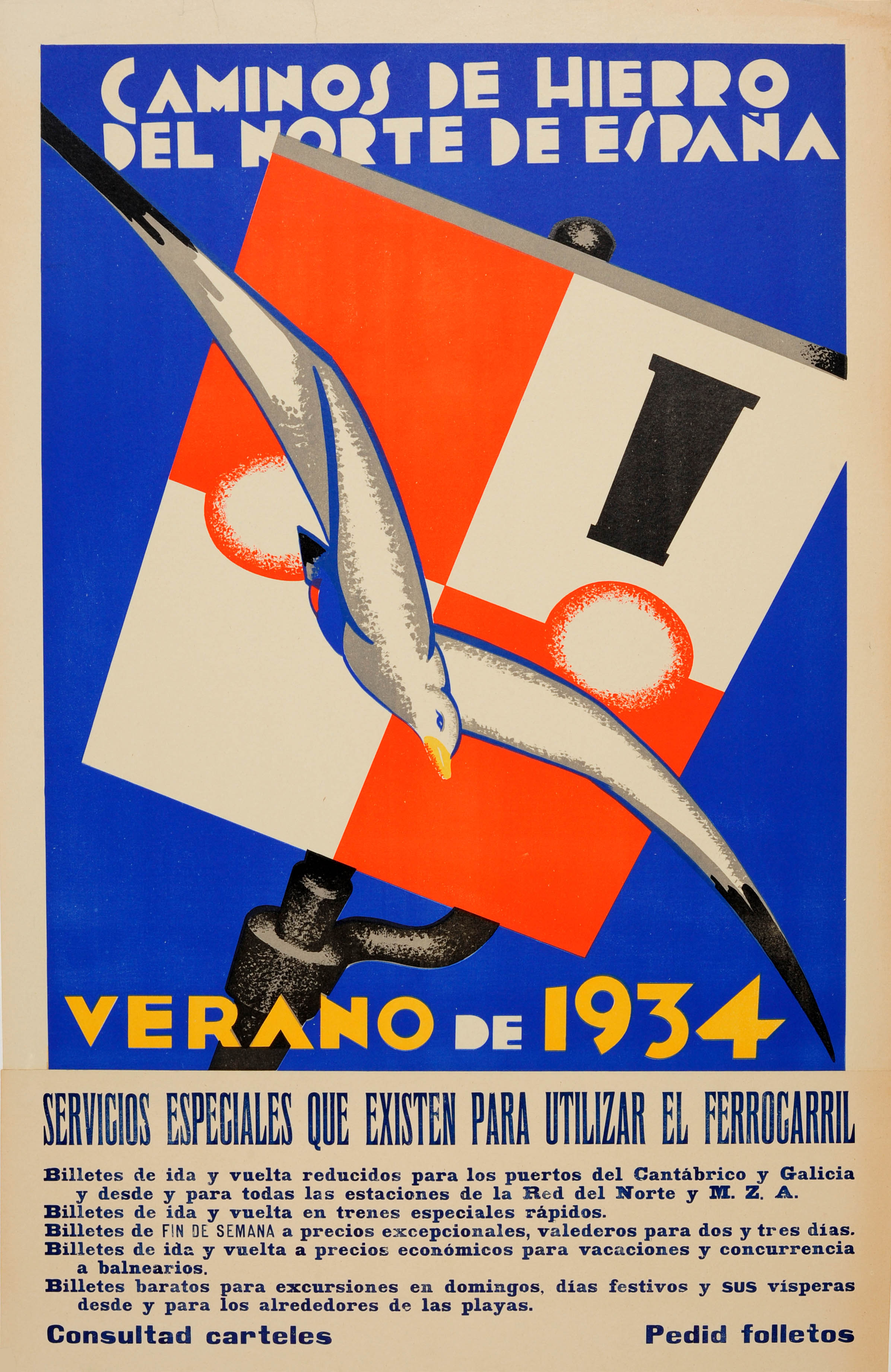 Advertising Poster Northern Spanish Railways 1934 Art Deco 