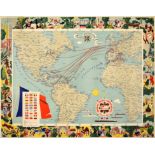 Advertising Poster Compagnie Generale Transatlantique CGT Illustrated World Map