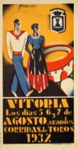 Advertising Poster Vitoria Bullfights Corrida Toros Spain Art Deco