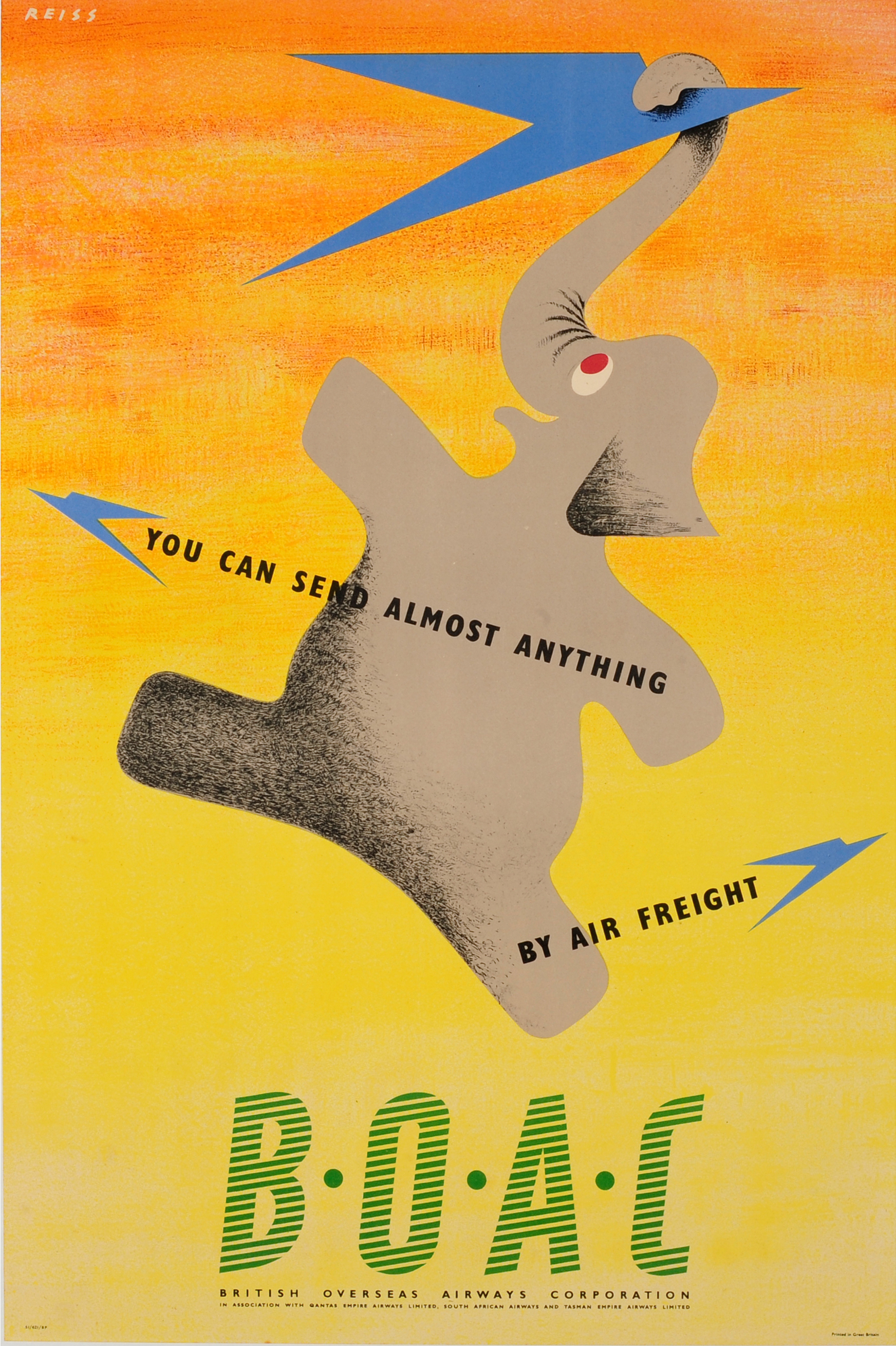 Advertising Poster BOAC Airline Air Freight Elephant Midcentury Manfred Reiss