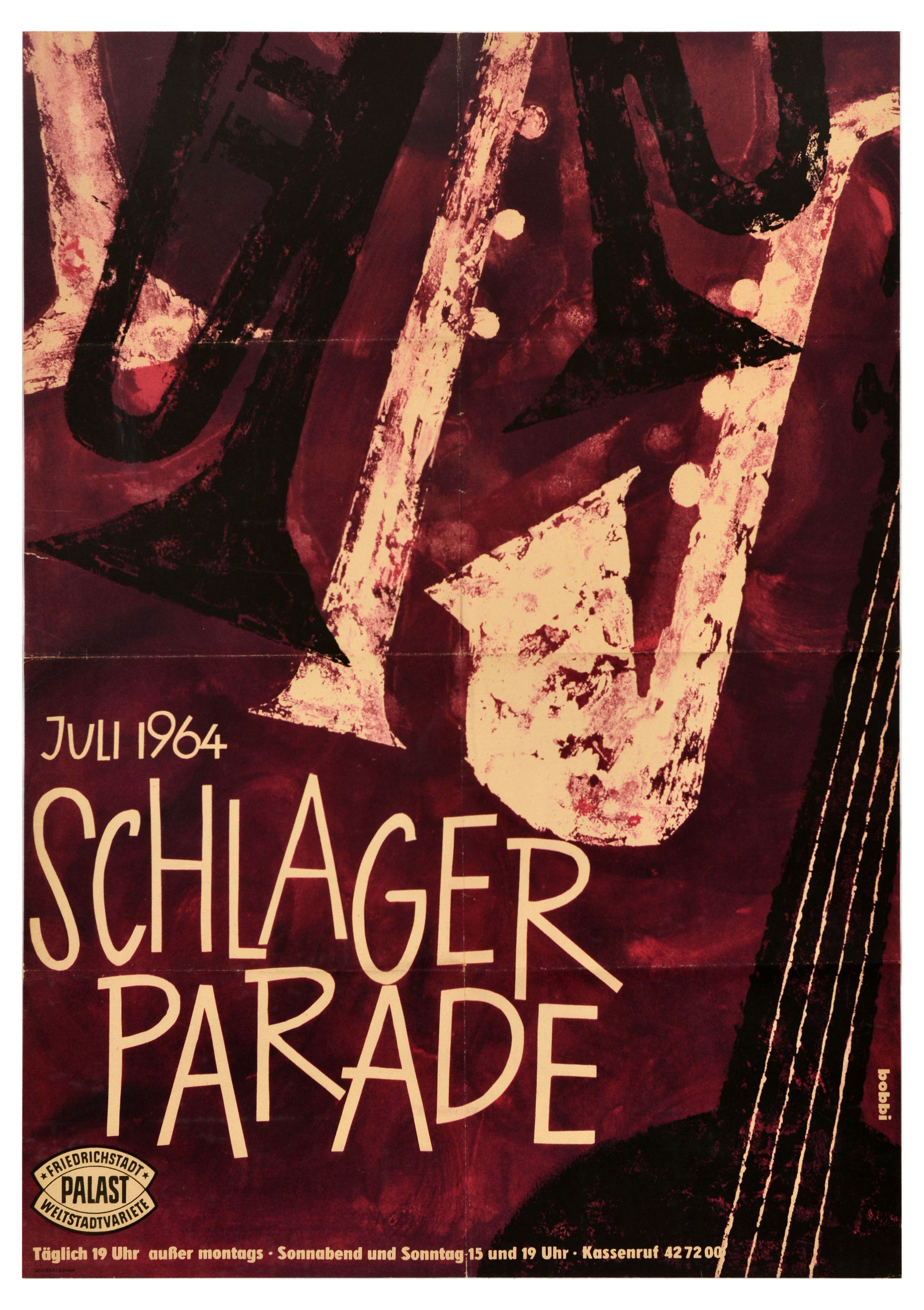 Advertising Poster Schlager Hit Parade Jazz Music Instruments Midcentury Modern