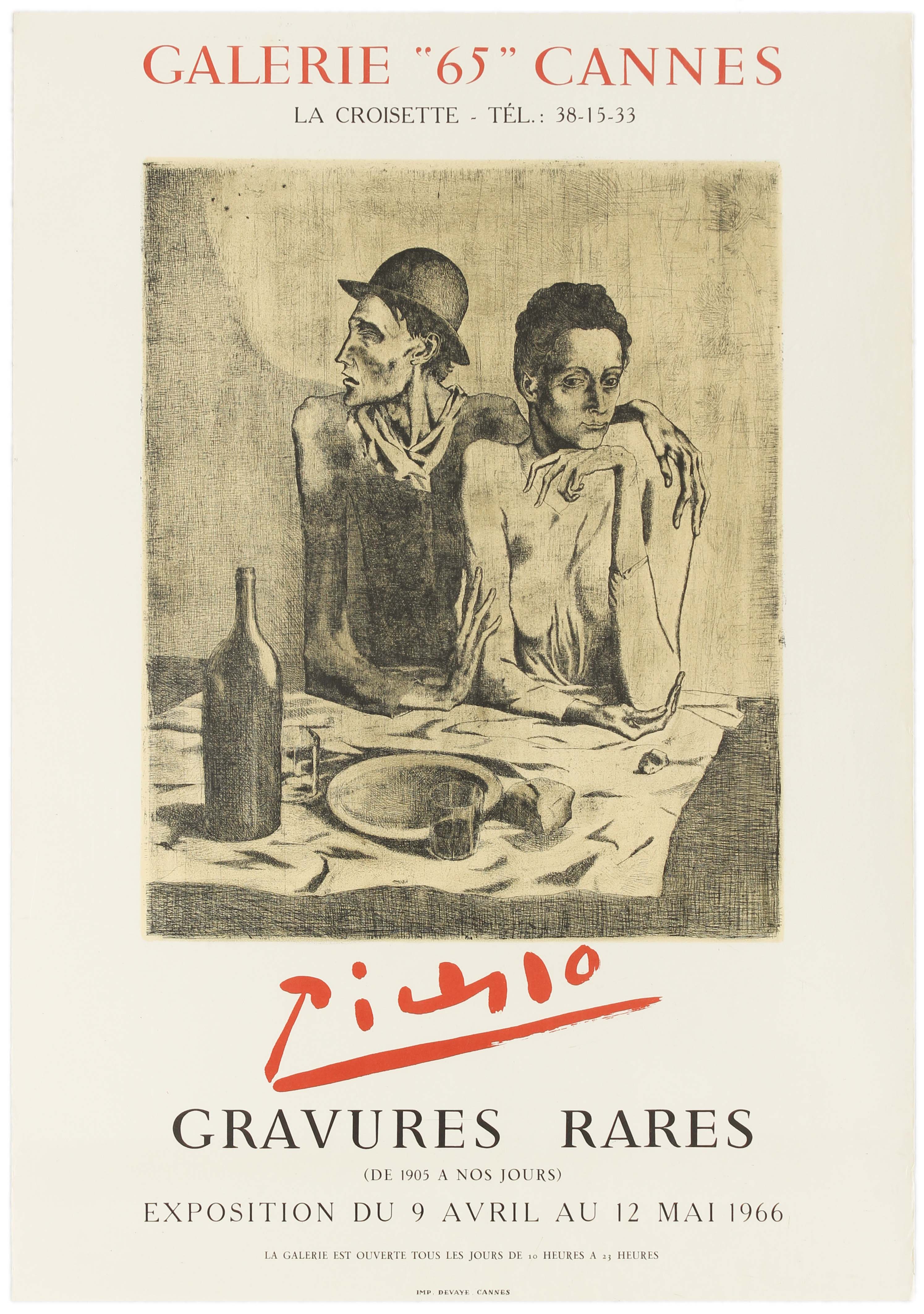 Advertising Poster Picasso Rare Engravings Exhibition The Frugal Meal Galerie 65 Cannes