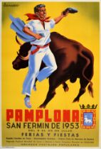 Travel Poster Pamplona Spain Bull Run San Fermin