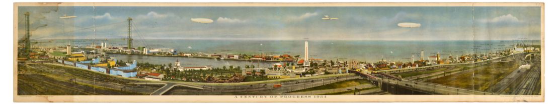 Advertising Poster Chicago World Fair Panorama View Century Of Progress 1934