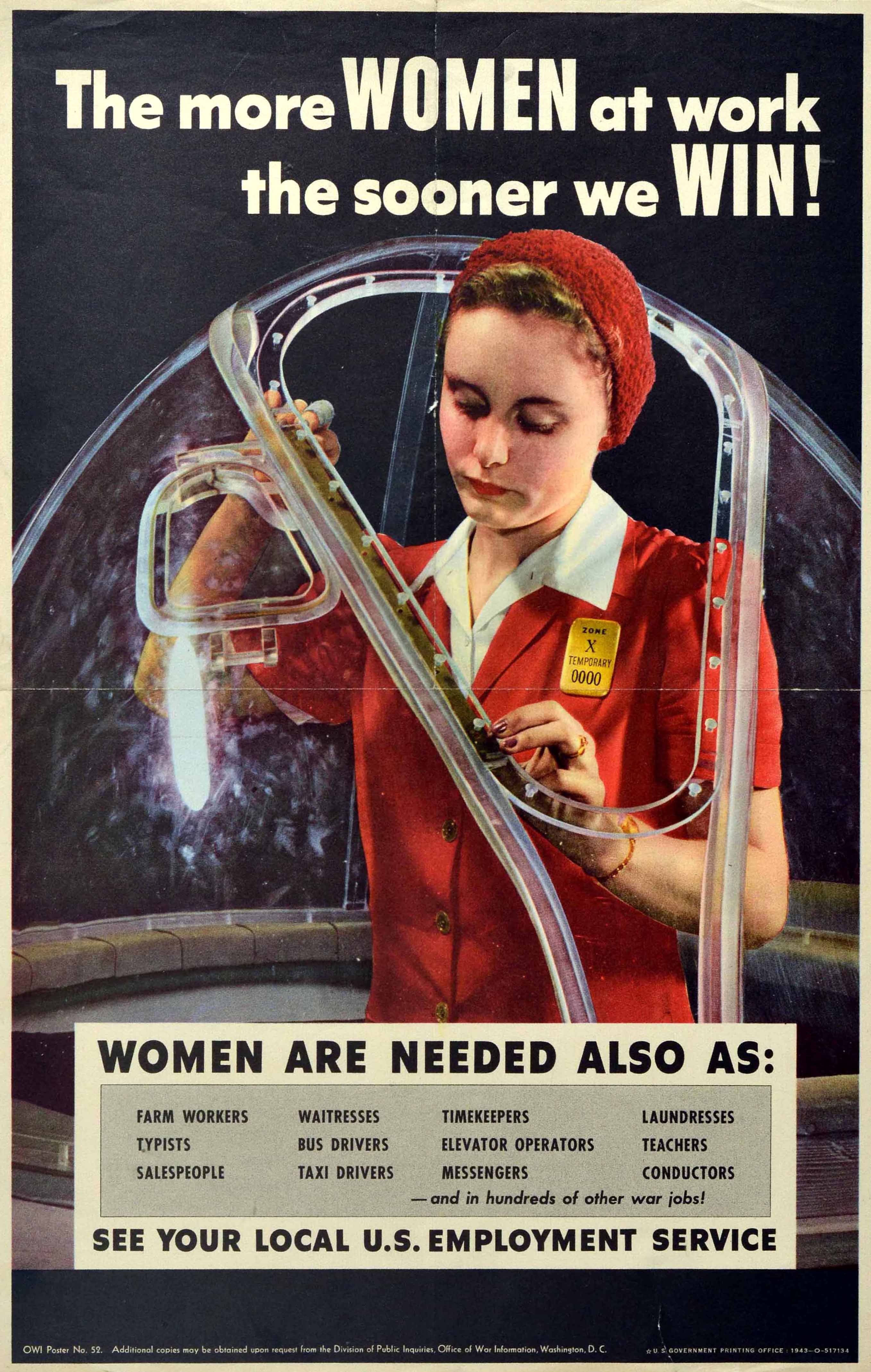 War Poster Women At Work WWII Equality Rights USA