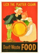 War Poster Don't Waste Food WWII Lick Platter Clean