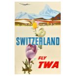 Travel Poster Switzerland TWA David Klein Lockheed Constellation