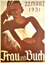 Advertising Poster Lady And Book Art Deco Germany