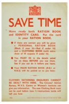 War Poster Save Time WWII Rationing UK Home Front