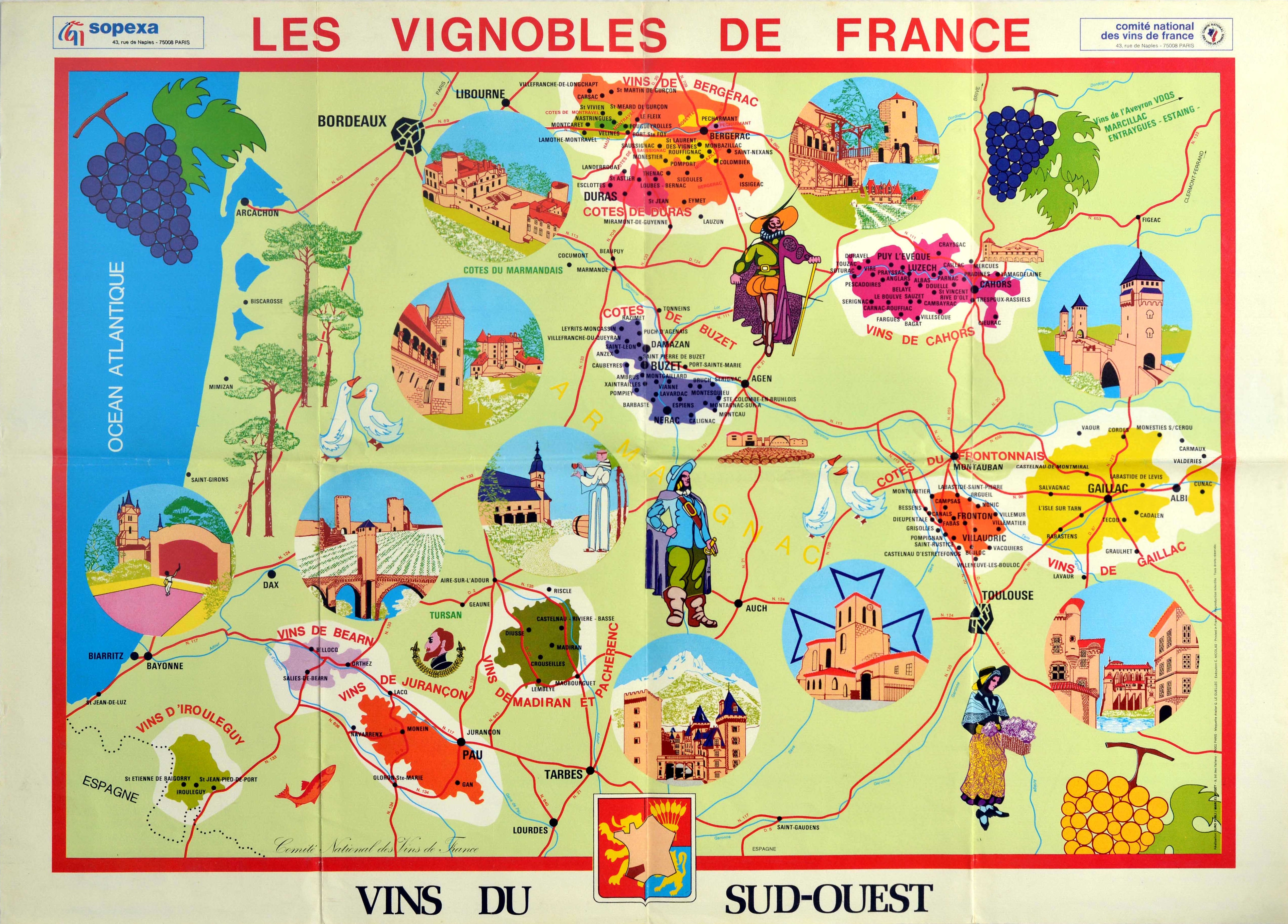 Advertising Poster South West France Vineyards French Wine Illustrated Map