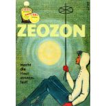 Advertising Poster Zeozon Sun Cream Skiing Midcentury