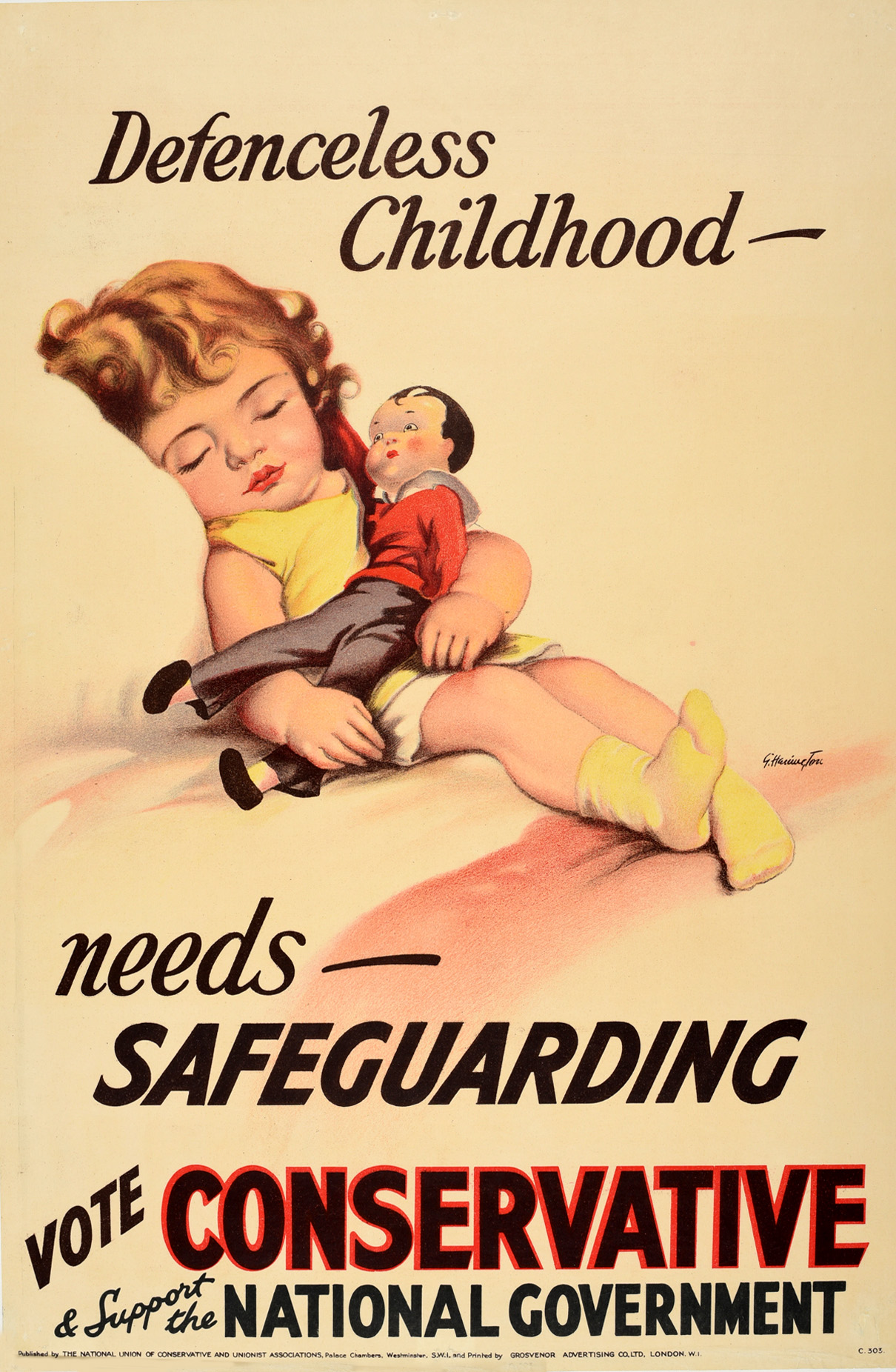 Propaganda Poster Defenceless Childhood Vote Conservative UK Elections