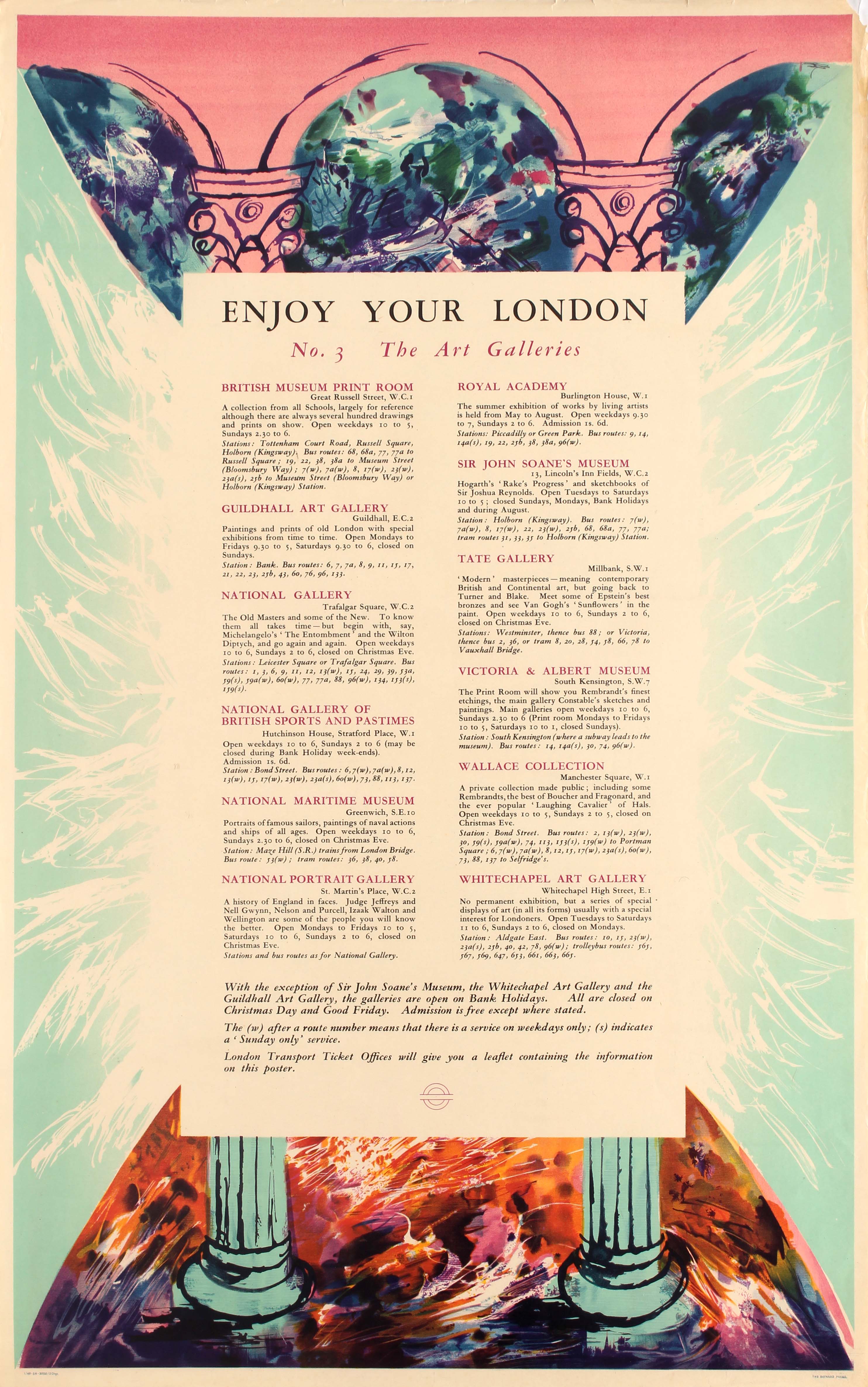 Advertising Poster Enjoy Your London Underground Art Galleries - Image 2 of 2