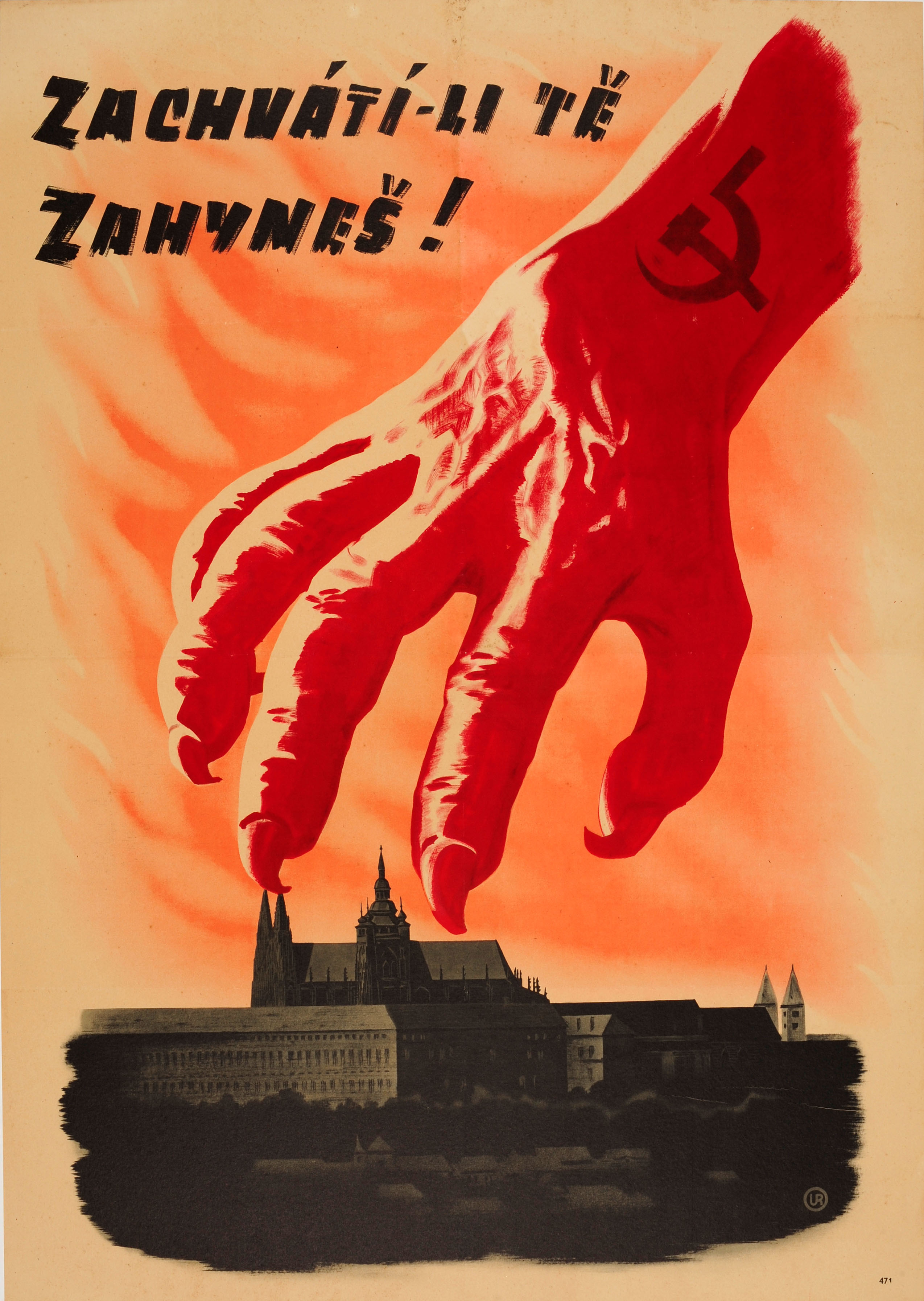 Propaganda Poster Czech League Nazi Bolshevist Red Arm WWII Anti Communist USSR