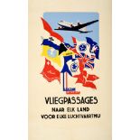 Advertising Poster Lissone Lindeman Airline Travel Agency Vliegpassages Aviation