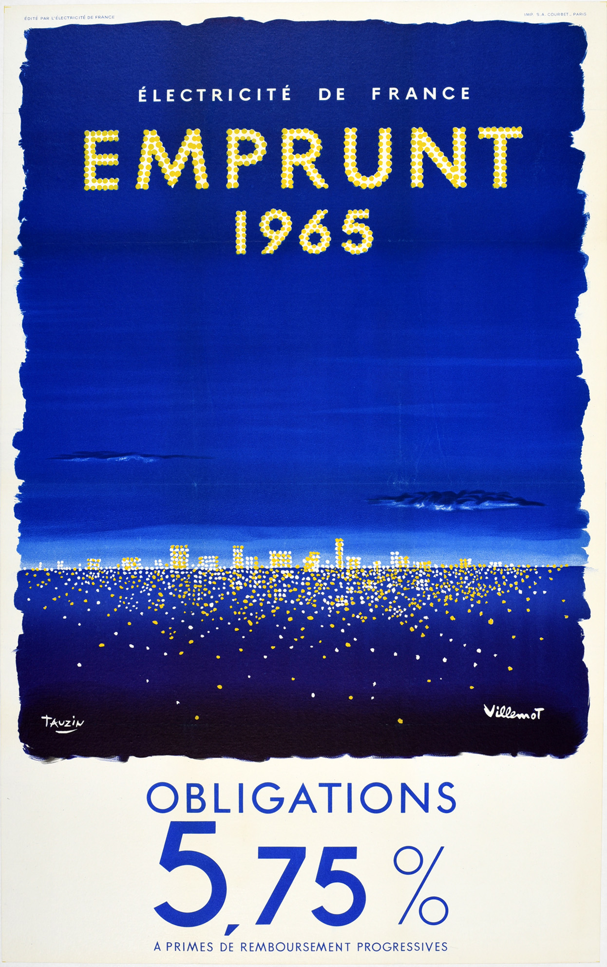 Advertising Poster Emprunt 1965 Electricity of France Loan Villemot