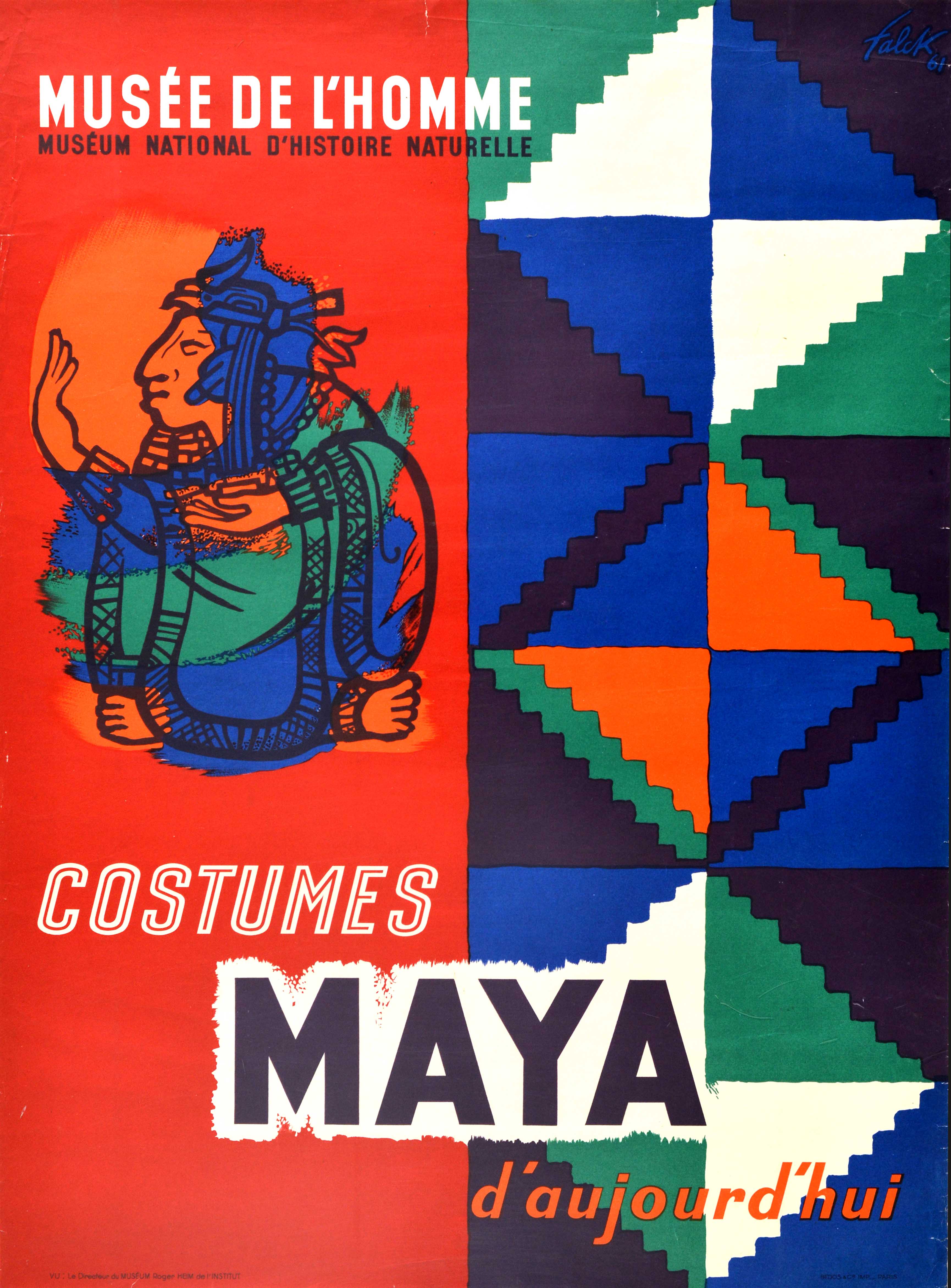 Advertising Poster Museum Of Man Maya Costumes Mexico France Midcentury Modern