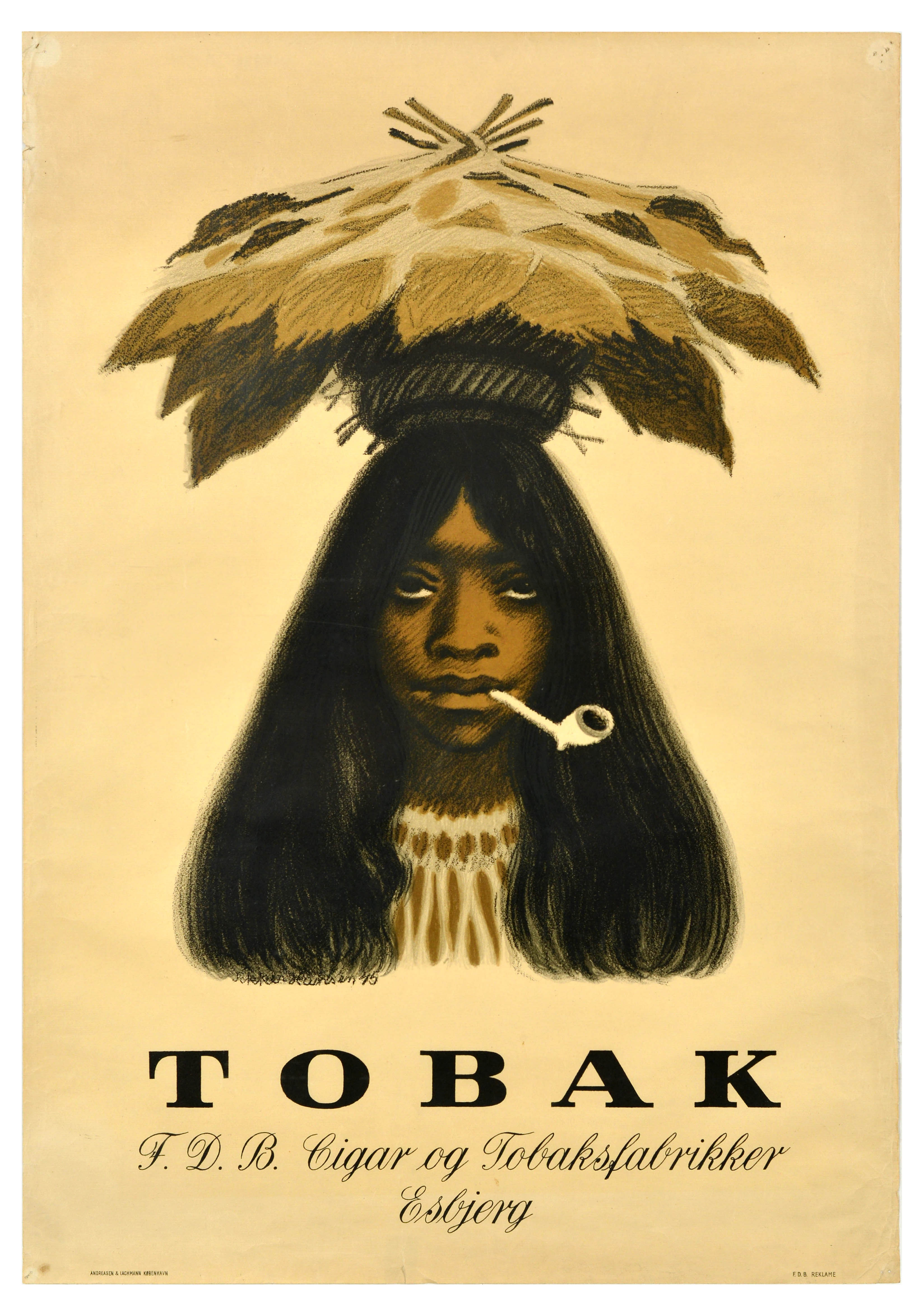 Advertising Poster Tobak Tobacco FDB Tobacco Factory Esbjerg Smoking Pipe