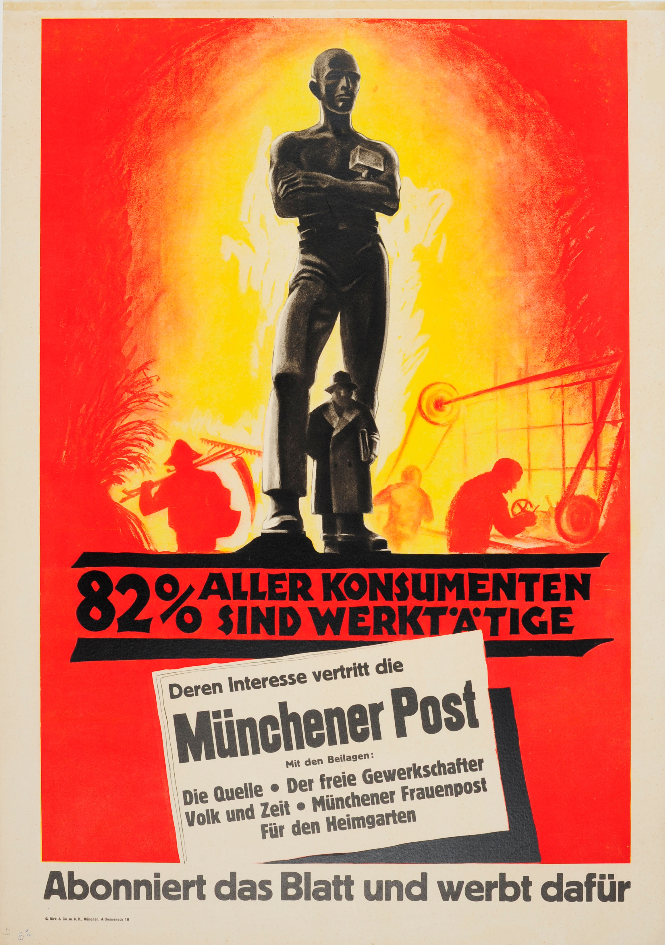Advertising Poster Munchener Post Newspaper Art Deco Modernism