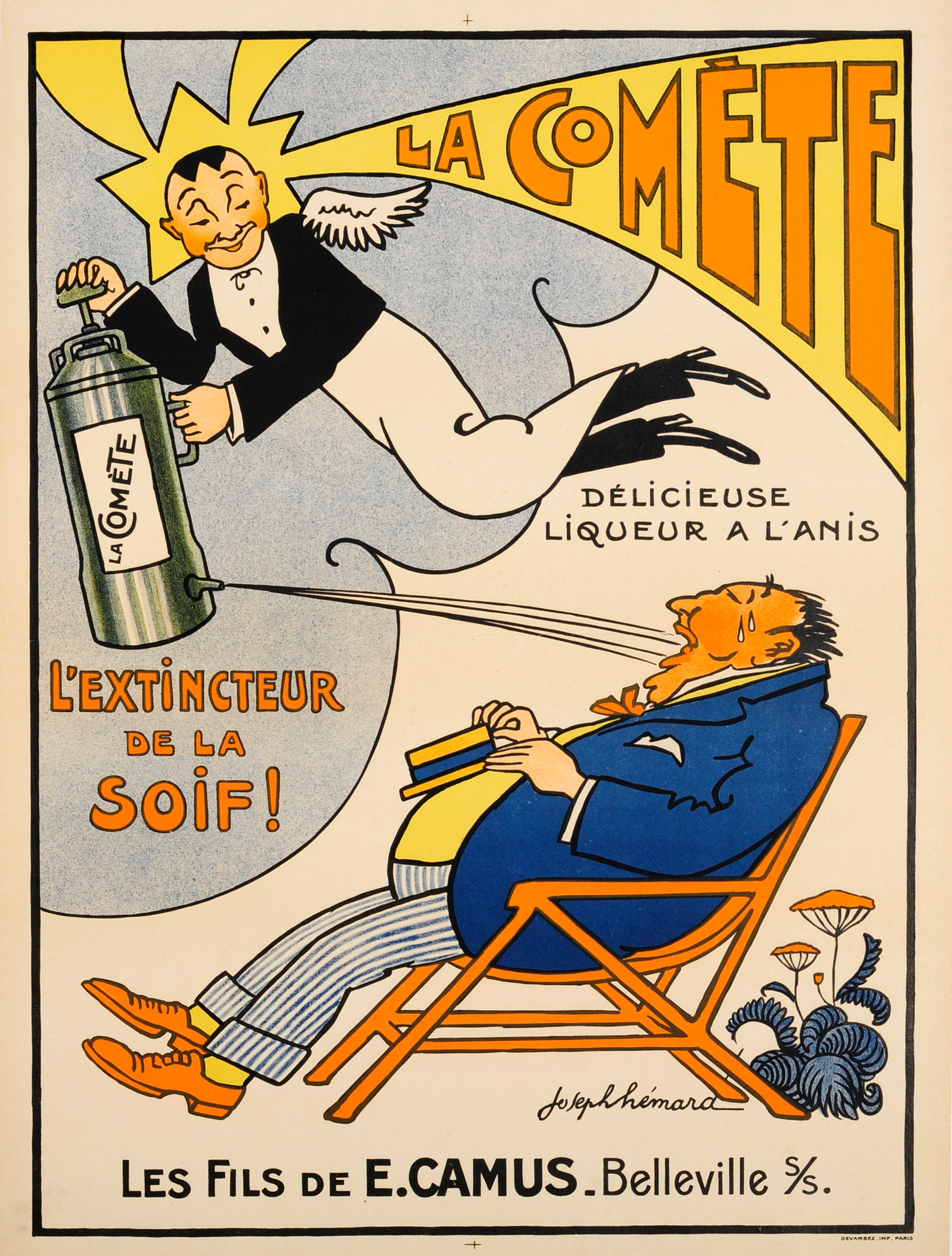 Advertising Poster La Comete Liquor Joseph Hemard France Bistro